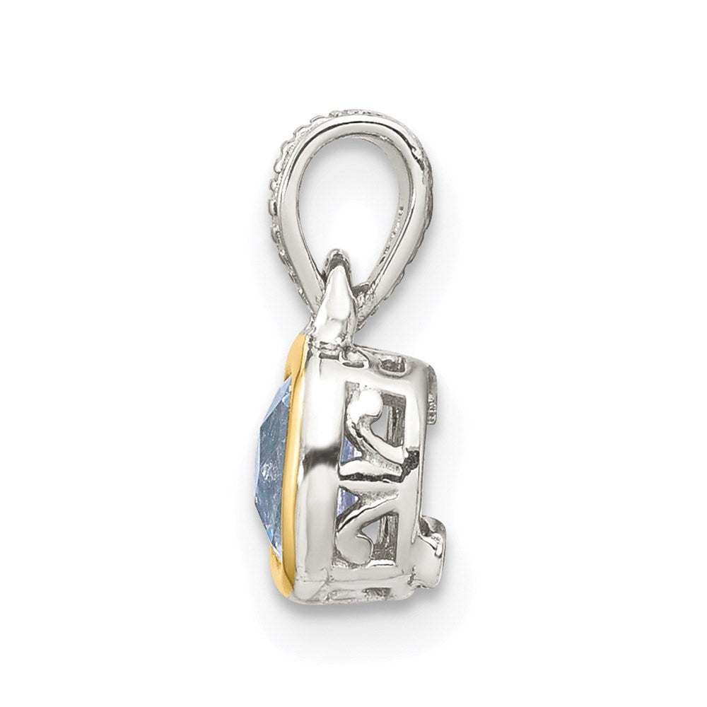 Sterling Silver Rhodium-plated w/14k Accent Aquamarine Pendant