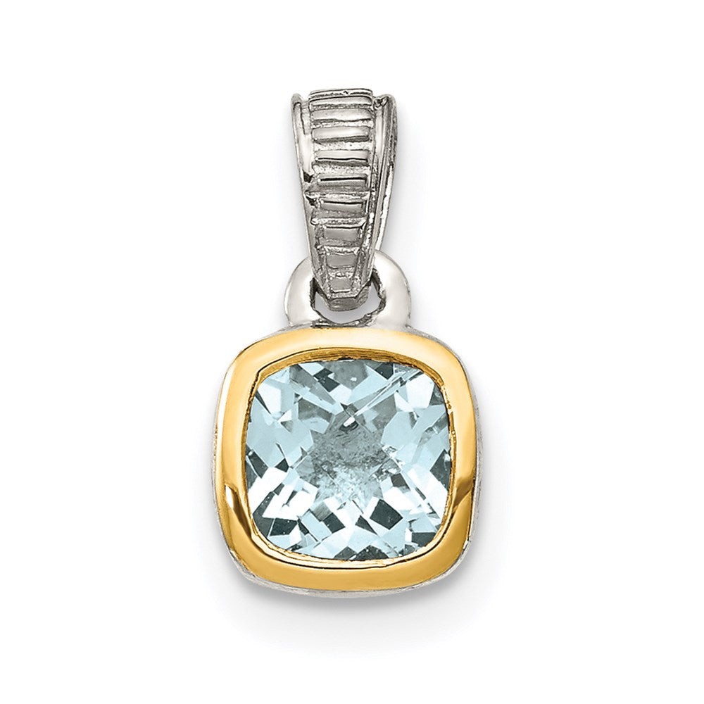 Sterling Silver Rhodium-plated w/14k Accent Aquamarine Pendant
