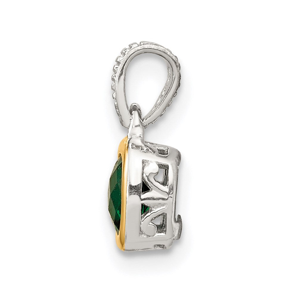 Sterling Silver Rhodium-plated w/14k Accent Created Emerald Pendant