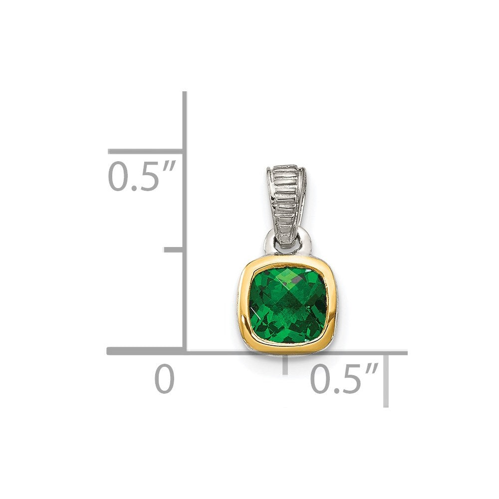 Sterling Silver Rhodium-plated w/14k Accent Created Emerald Pendant