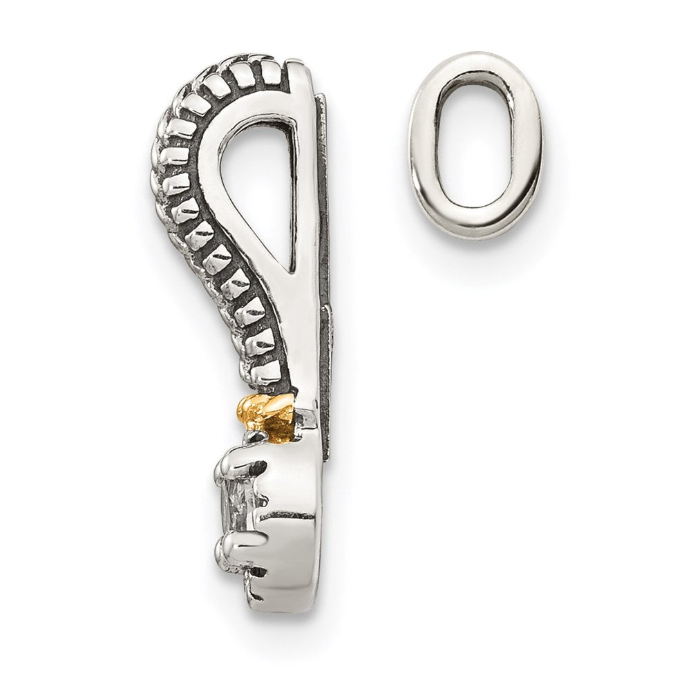 Sterling Silver Antiqued w/ 14k Polish White Topaz Chain Slide Pendant