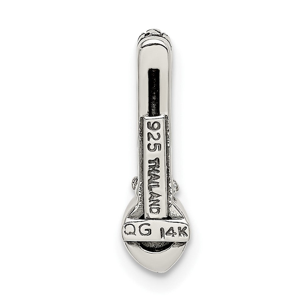 Sterling Silver Antiqued w/ 14k Polish White Topaz Chain Slide Pendant