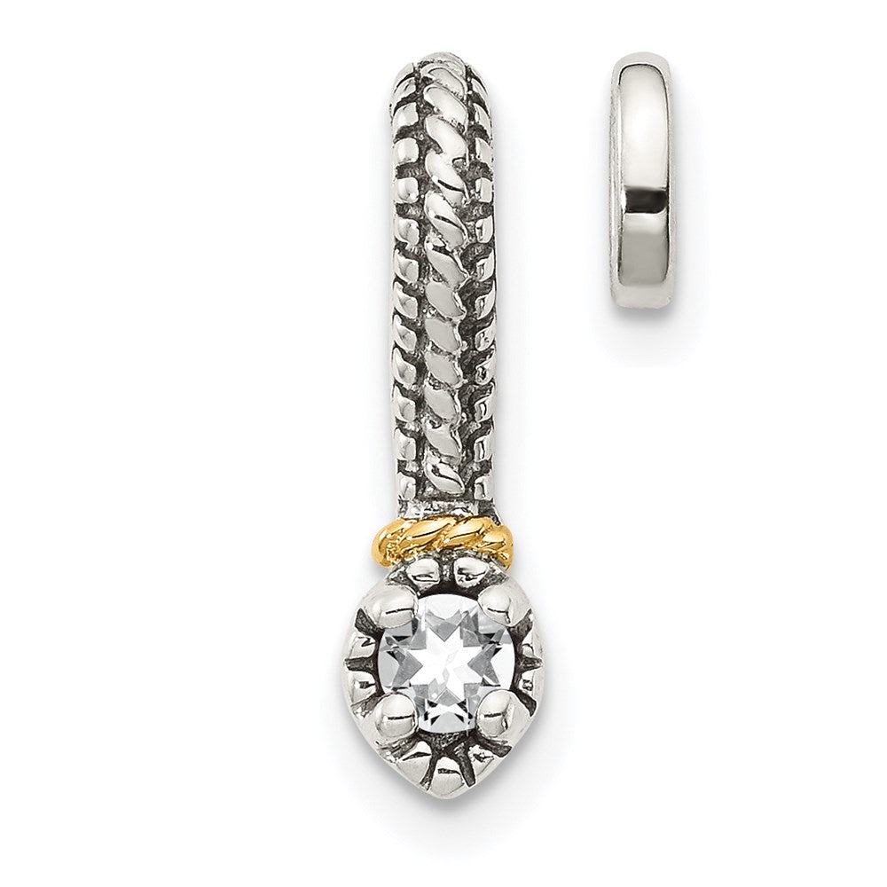 Sterling Silver Antiqued w/ 14k Polish White Topaz Chain Slide Pendant