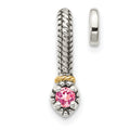 Sterling Silver Antiqued w/ 14k Pink Tourmaline Chain Slide Pendant