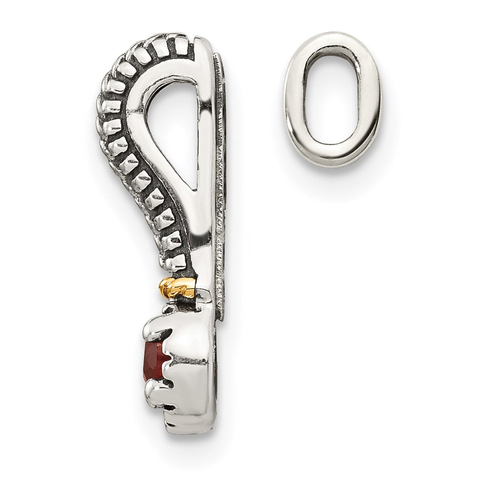 Sterling Silver Antiqued w/ 14k Polished Garnet Chain Slide Pendant