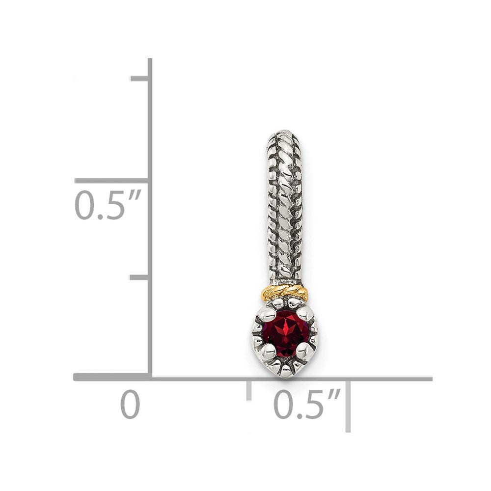 Sterling Silver Antiqued w/ 14k Polished Garnet Chain Slide Pendant