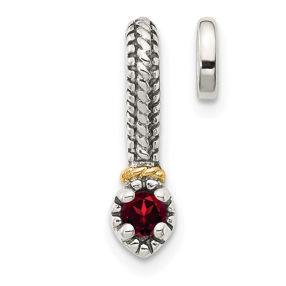 Sterling Silver Antiqued w/ 14k Polished Garnet Chain Slide Pendant
