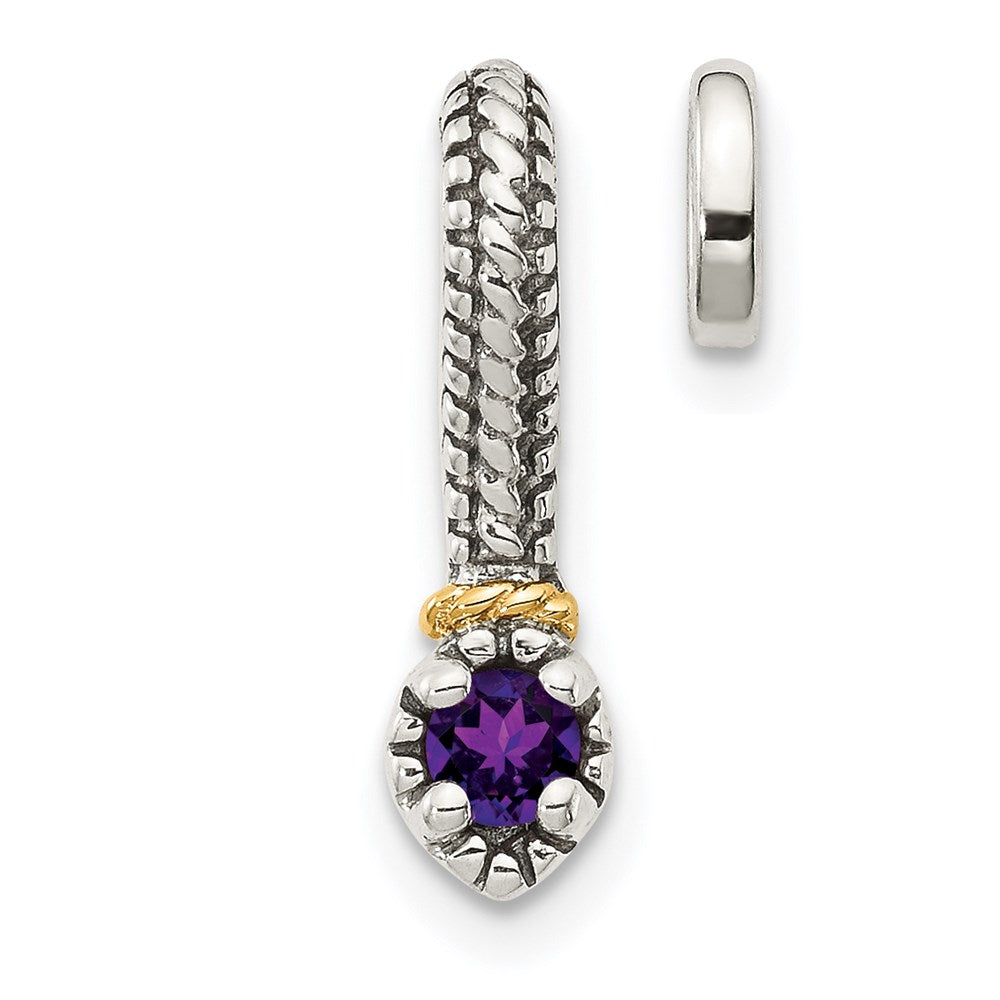 Sterling Silver Antiqued w/ 14k Polished Amethyst Chain Slide Pendant