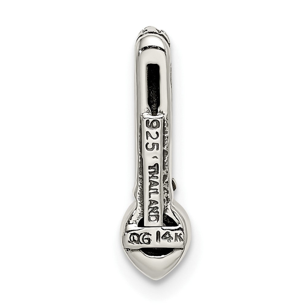 Sterling Silver Antiqued w/ 14k Aquamarine Chain Slide Pendant
