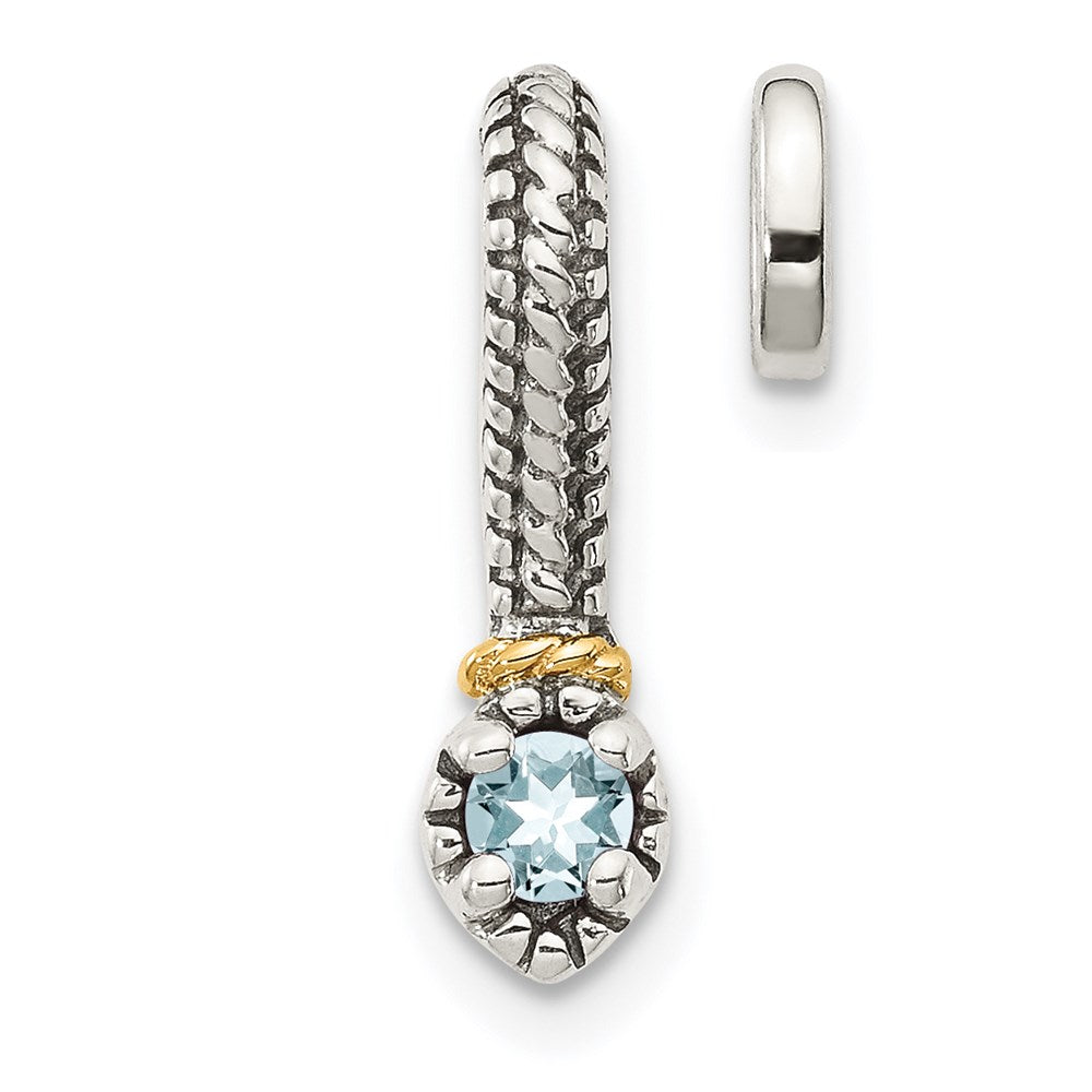 Sterling Silver Antiqued w/ 14k Aquamarine Chain Slide Pendant