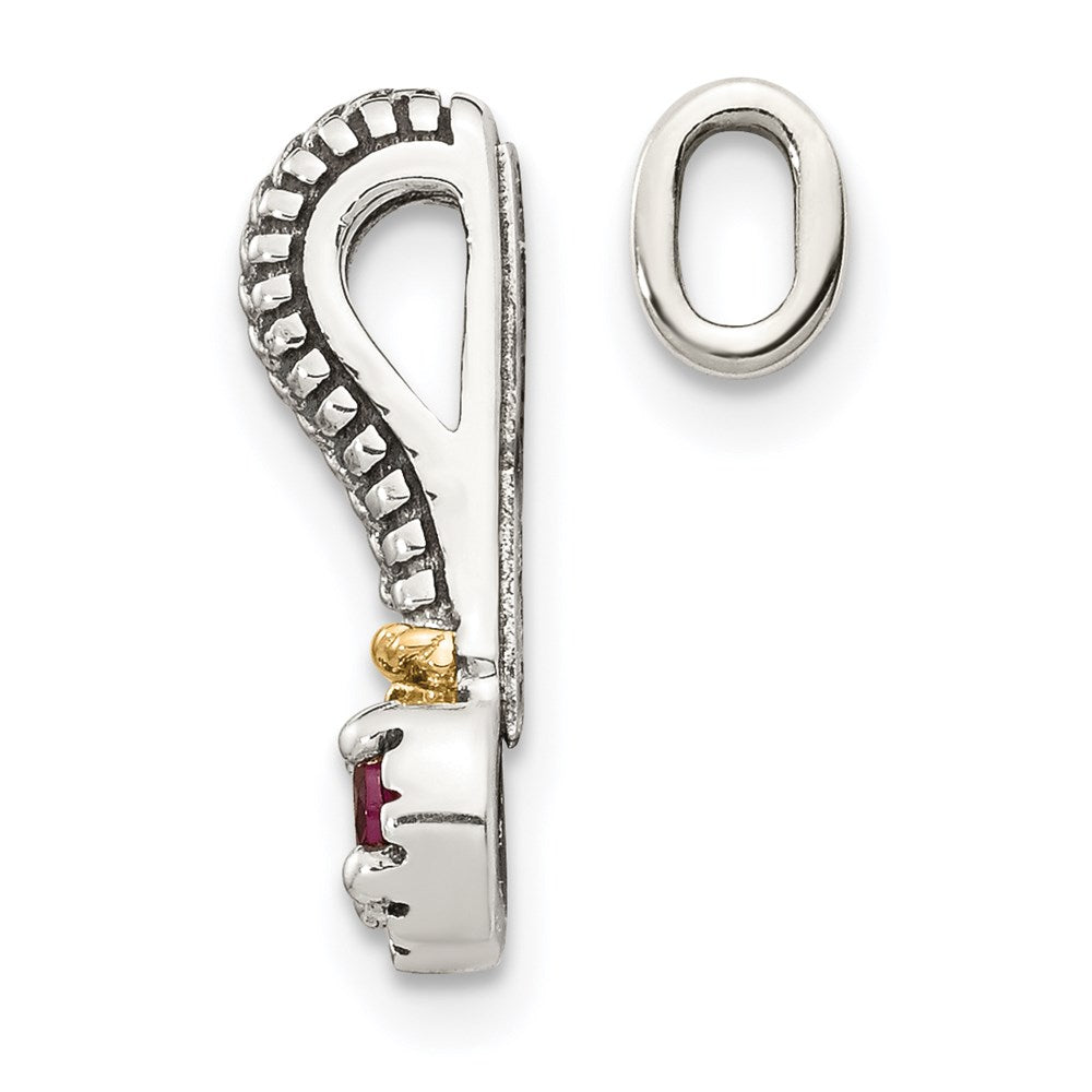 Sterling Silver Antiqued w/ 14k Rhodolite Garnet Chain Slide Pendant