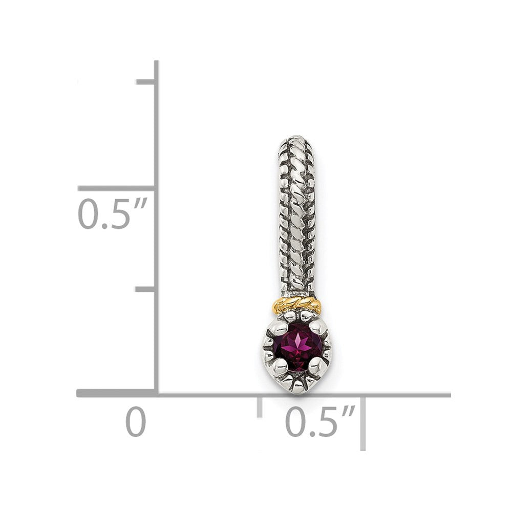 Sterling Silver Antiqued w/ 14k Rhodolite Garnet Chain Slide Pendant