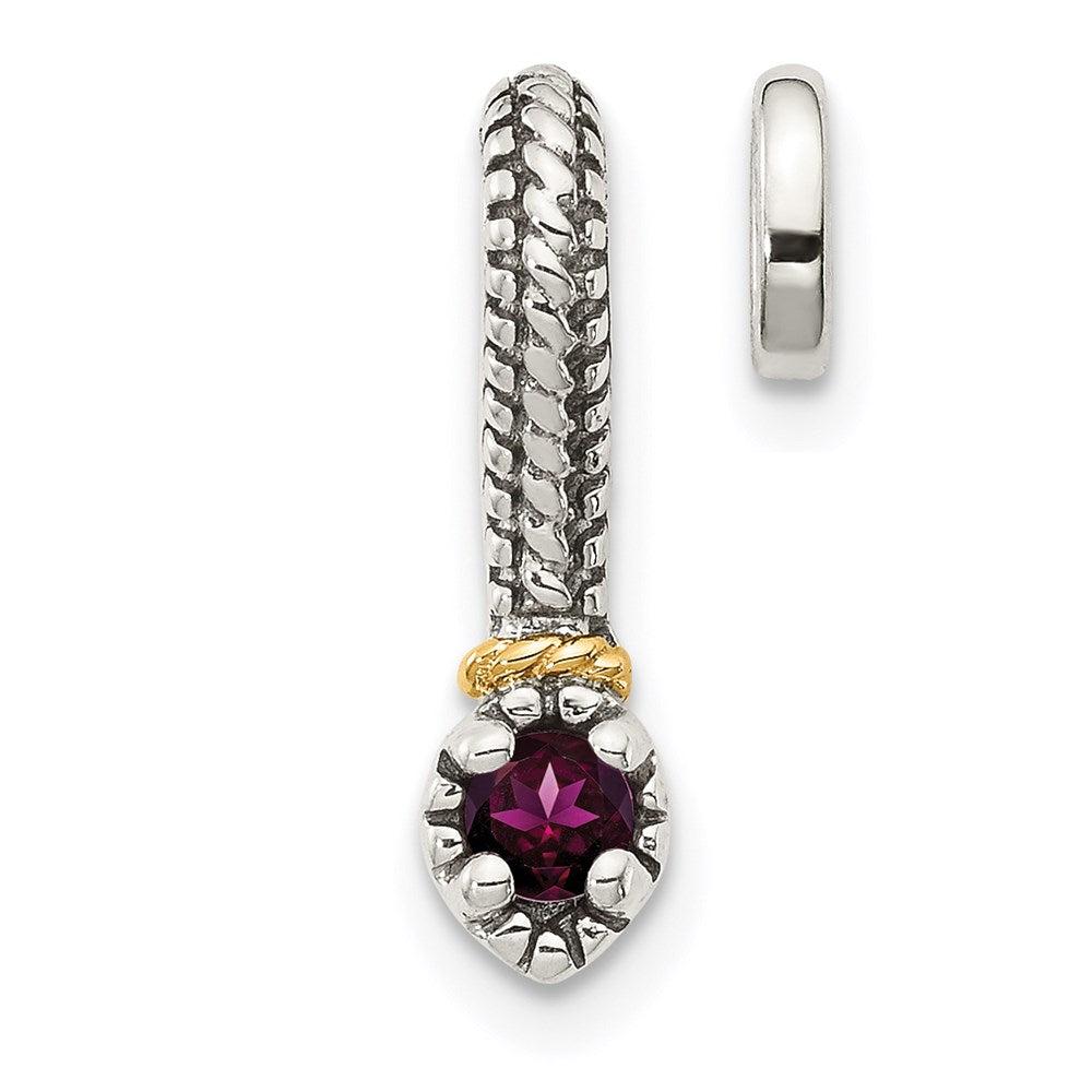 Sterling Silver Antiqued w/ 14k Rhodolite Garnet Chain Slide Pendant