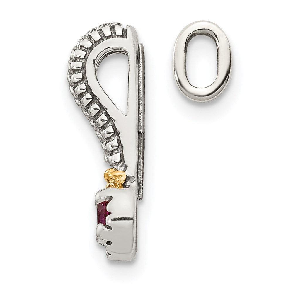 Sterling Silver Antiqued w/ 14k Polish Created Ruby Chain Slide Pendant