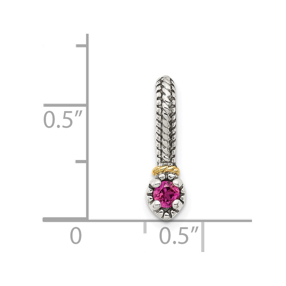 Sterling Silver Antiqued w/ 14k Polish Created Ruby Chain Slide Pendant