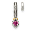 Sterling Silver Antiqued w/ 14k Polish Created Ruby Chain Slide Pendant