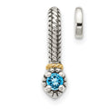 Sterling Silver Antiqued w/ 14k Polished Blue Topaz Chain Slide Pendant