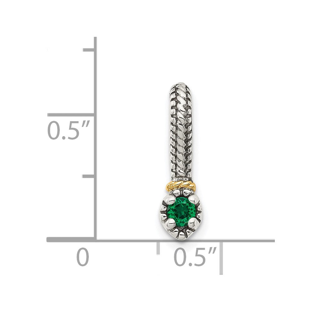 Sterling Silver Antiqued w/ 14k Created Emerald Chain Slide Pendant