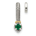 Sterling Silver Antiqued w/ 14k Created Emerald Chain Slide Pendant