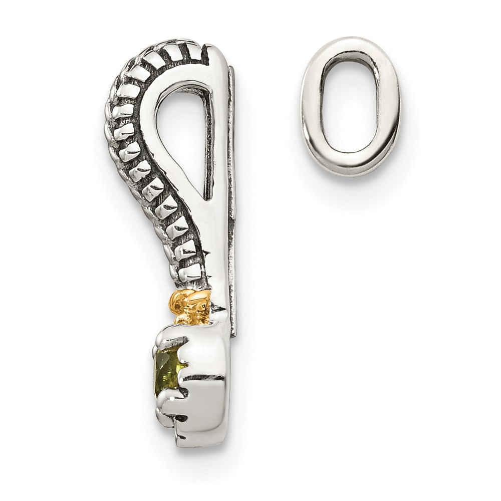 Sterling Silver Antiqued w/ 14k Polished Peridot Chain Slide Pendant
