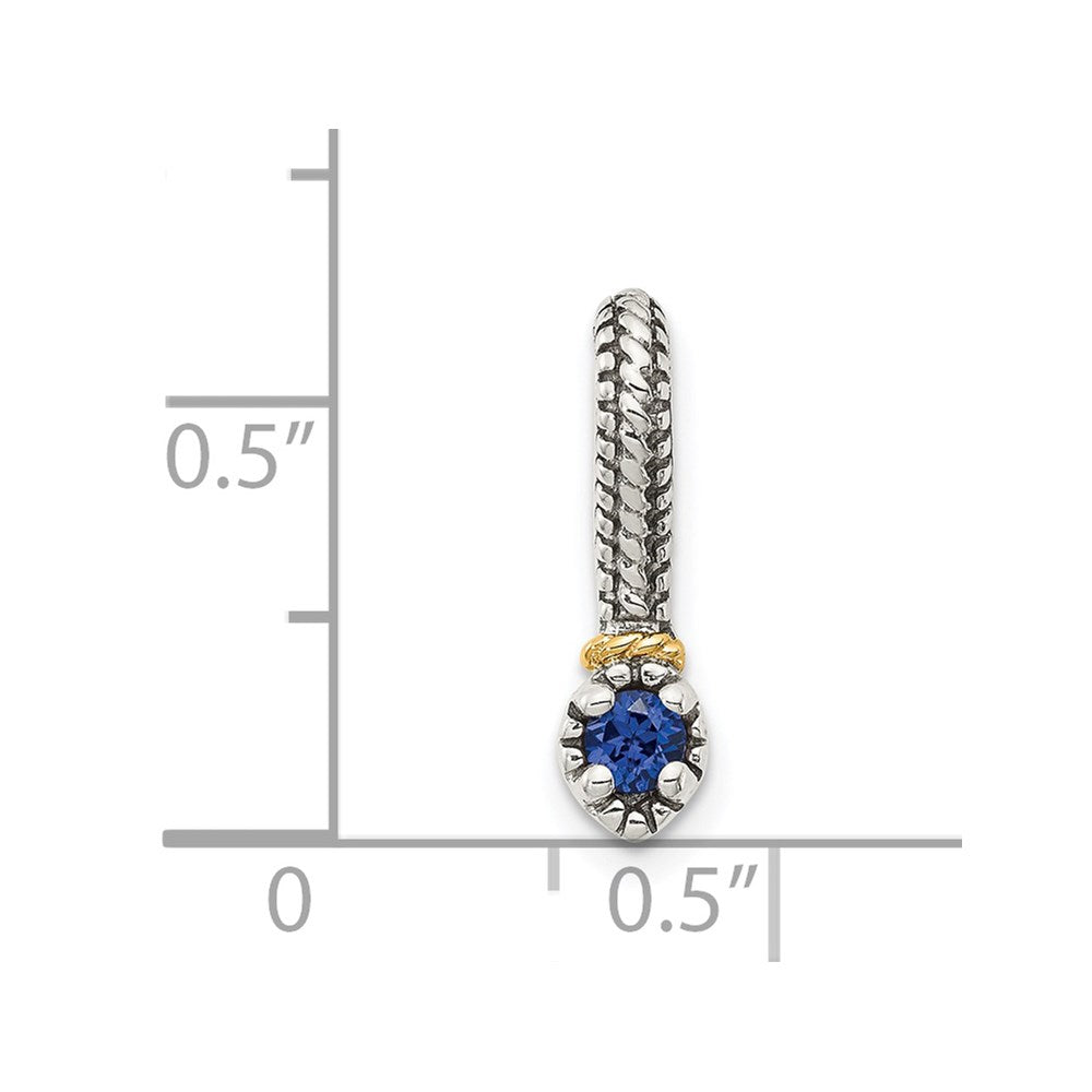 Sterling Silver Antiqued w/ 14k Created Sapphire Chain Slide Pendant