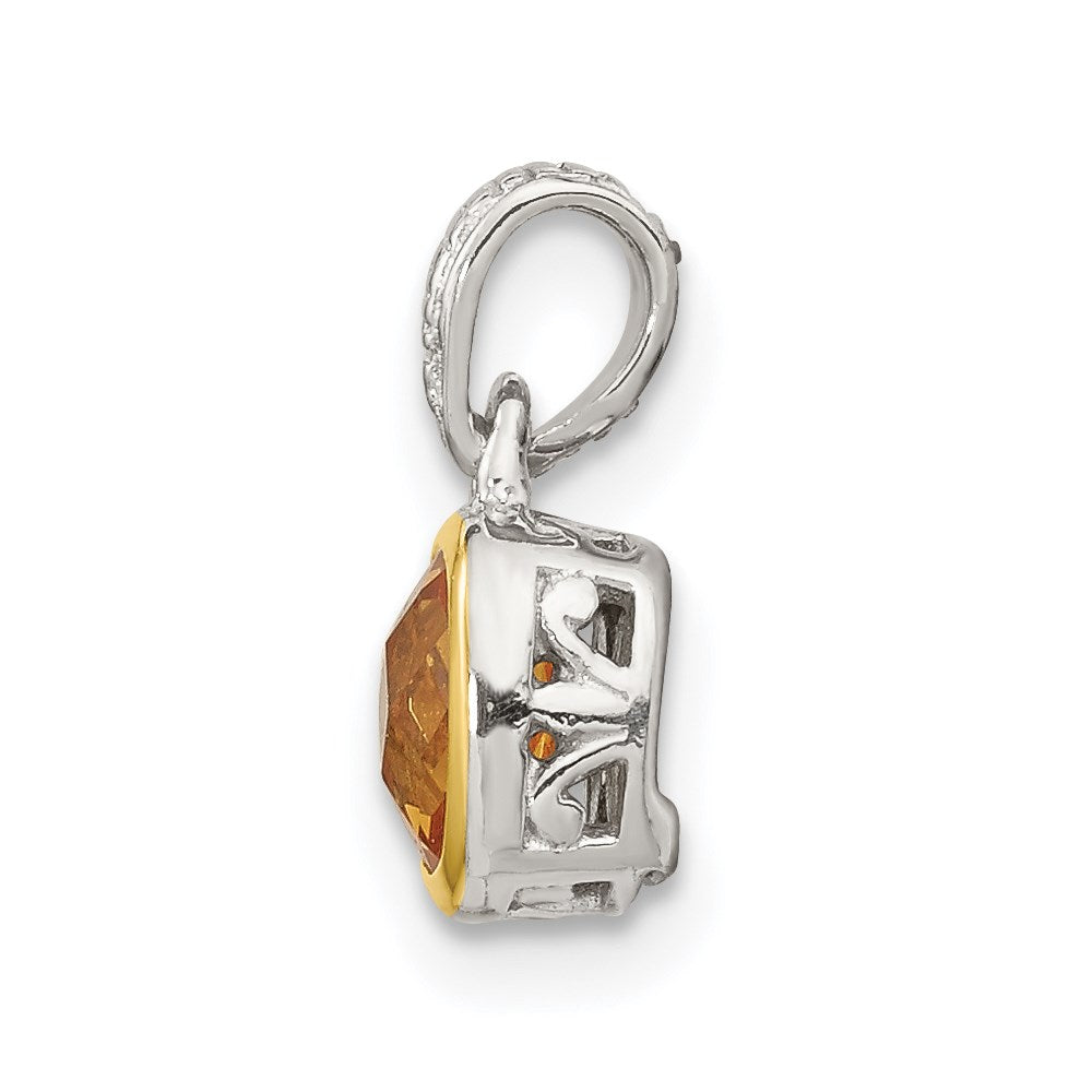 Sterling Silver Rhodium-plated w/14k Accent Citrine Pendant