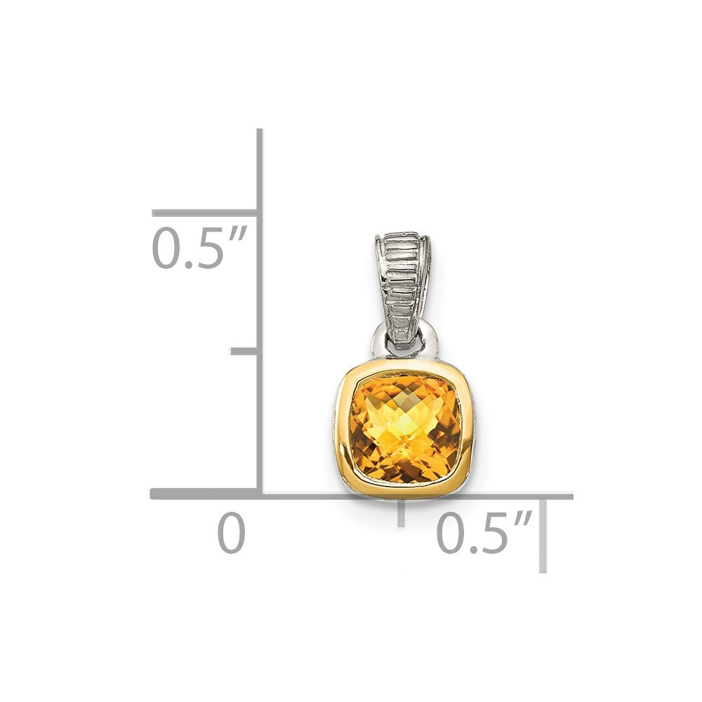 Sterling Silver Rhodium-plated w/14k Accent Citrine Pendant