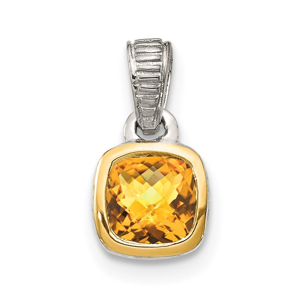 Sterling Silver Rhodium-plated w/14k Accent Citrine Pendant