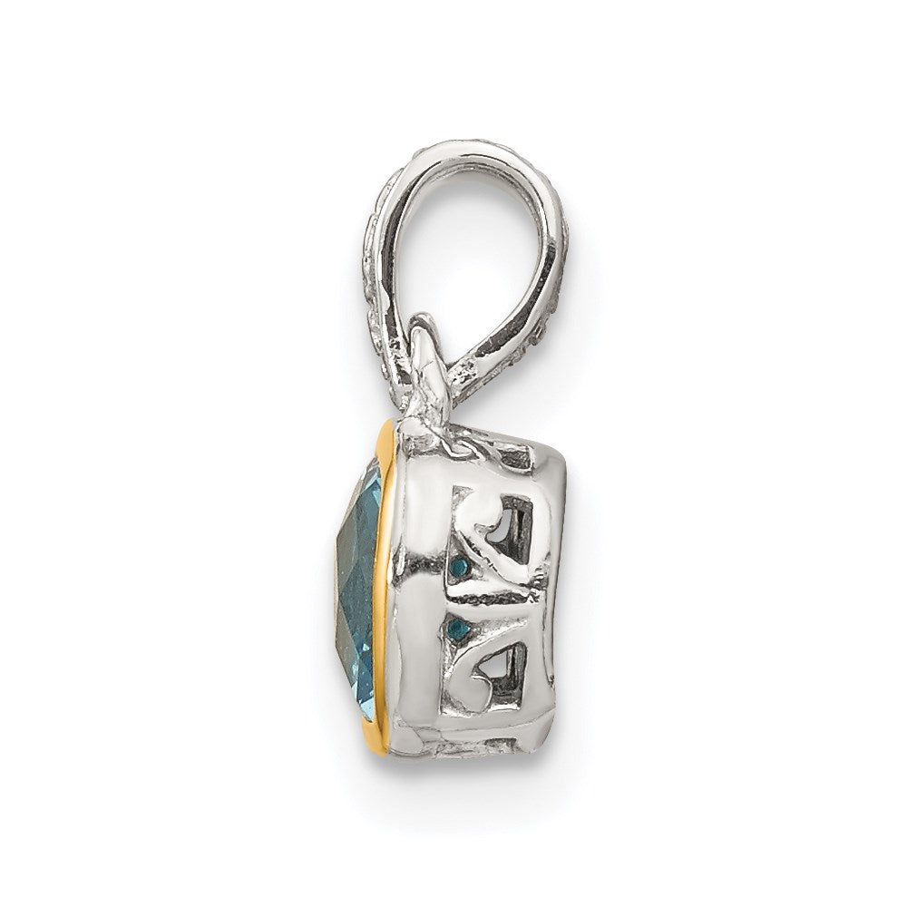 Sterling Silver Rhod-plated w/14k Accent Lt Swiss Blue Topaz Pendant
