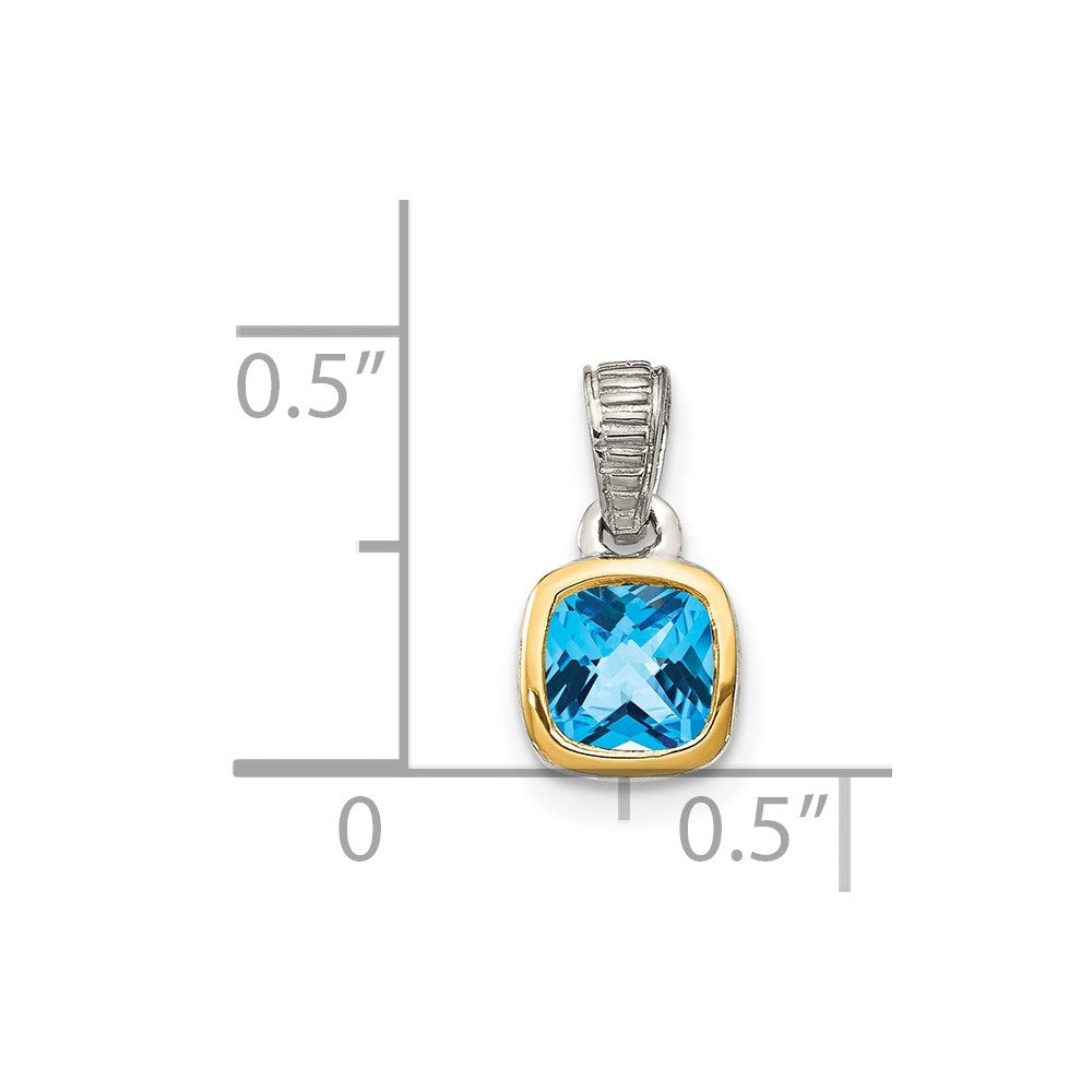 Sterling Silver Rhod-plated w/14k Accent Lt Swiss Blue Topaz Pendant