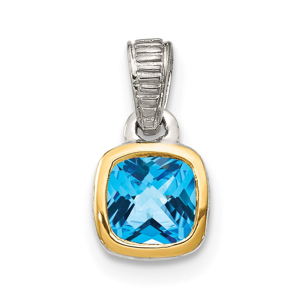 Sterling Silver Rhod-plated w/14k Accent Lt Swiss Blue Topaz Pendant