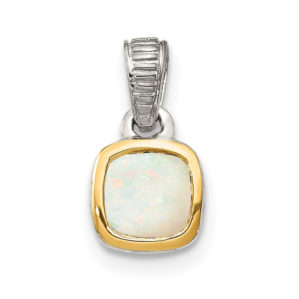 Sterling Silver Rhodium-plated w/14k Accent Milky Opal Pendant