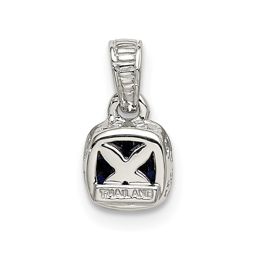 Sterling Silver Rhodium-plated w/14k Accent Created Sapphire Pendant
