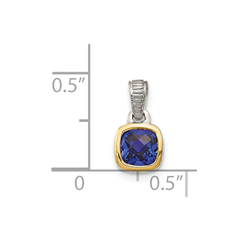 Sterling Silver Rhodium-plated w/14k Accent Created Sapphire Pendant