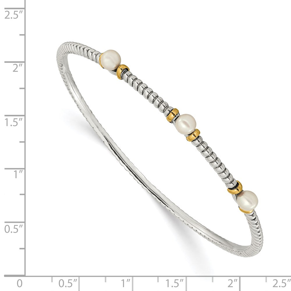 Sterling Silver Antiqued w/14k 4.5mm FWC Button Pearl Bangle Bracelet