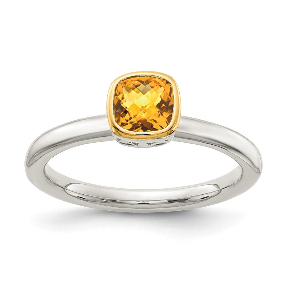Sterling Silver Rhodium-plated w/ 14K Accent Citrine Ring
