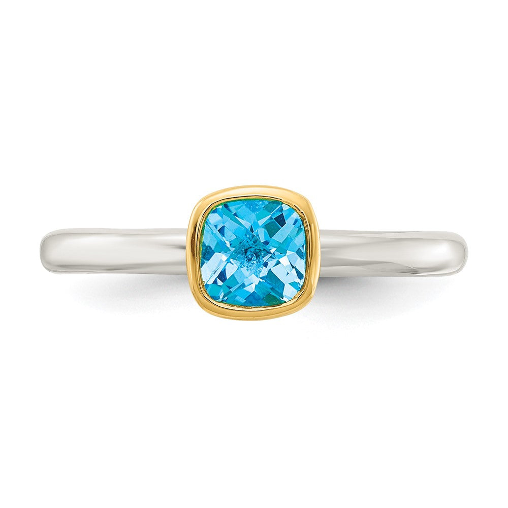 Sterling Silver Rhod-plated w/ 14K Accent Light Swiss Blue Topaz Ring