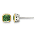 Sterling Silver RH-pltd w/14k Accent Creat. Emerald Square Stud Earrings