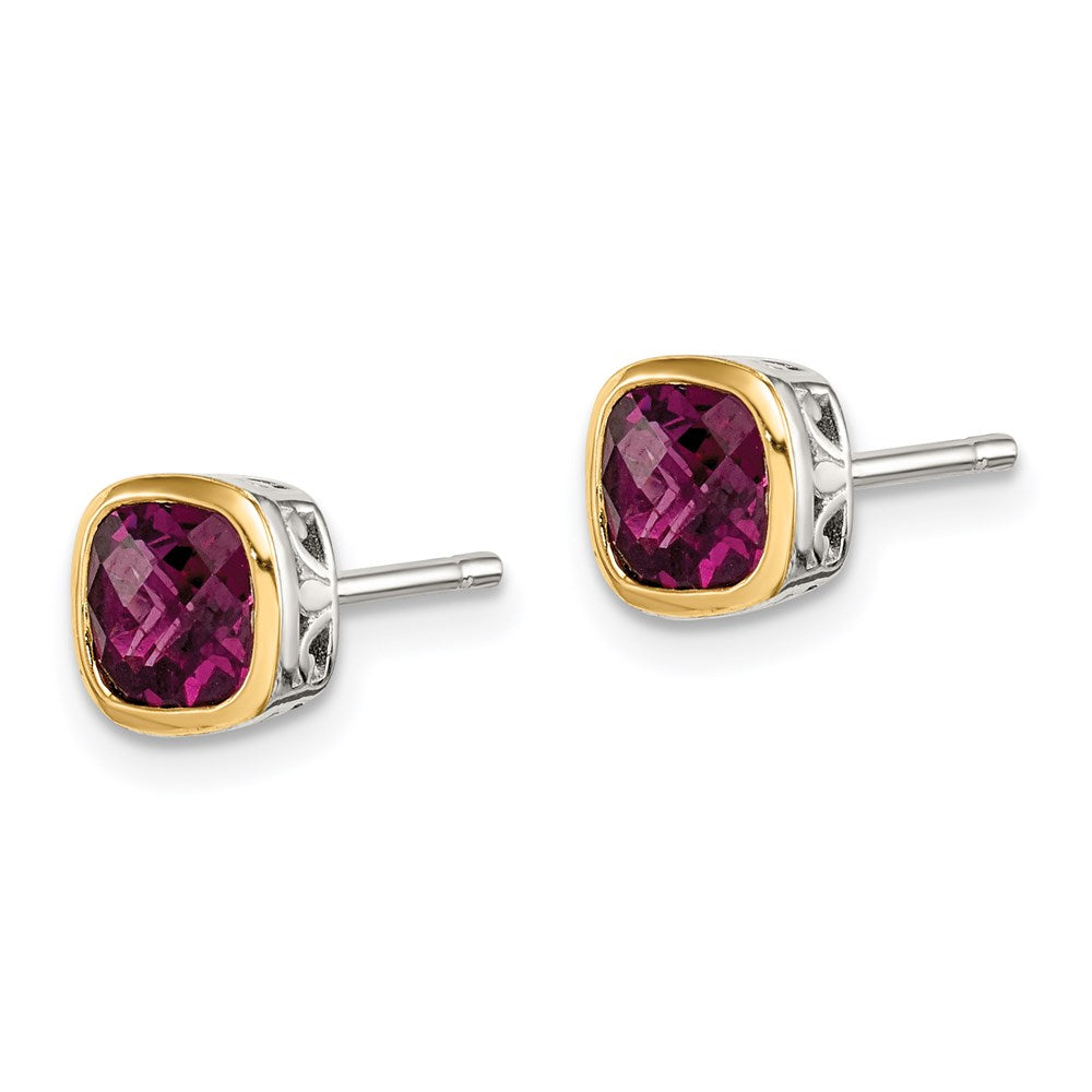 Sterling Silver RH-pltd w/14k Accent Rhod. Garnet Square Stud Earrings