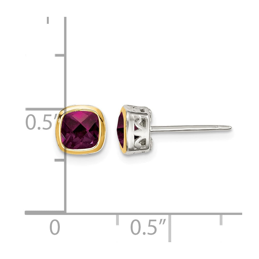 Sterling Silver RH-pltd w/14k Accent Rhod. Garnet Square Stud Earrings