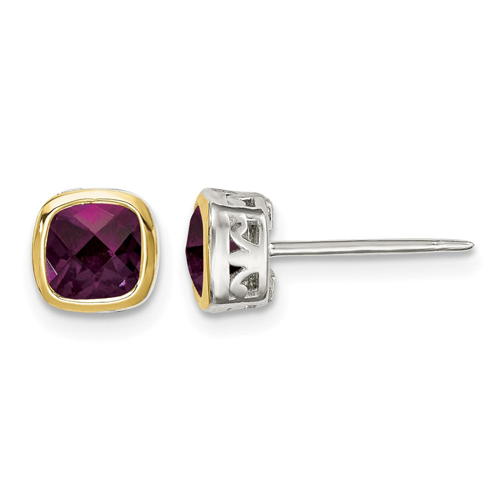Sterling Silver RH-pltd w/14k Accent Rhod. Garnet Square Stud Earrings