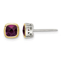 Sterling Silver RH-pltd w/14k Accent Rhod. Garnet Square Stud Earrings