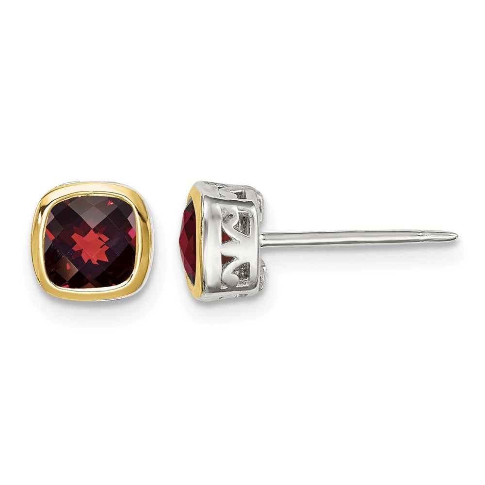 Sterling Silver RH-pltd w/14k Accent Garnet Square Stud Earrings