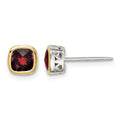 Sterling Silver RH-pltd w/14k Accent Garnet Square Stud Earrings