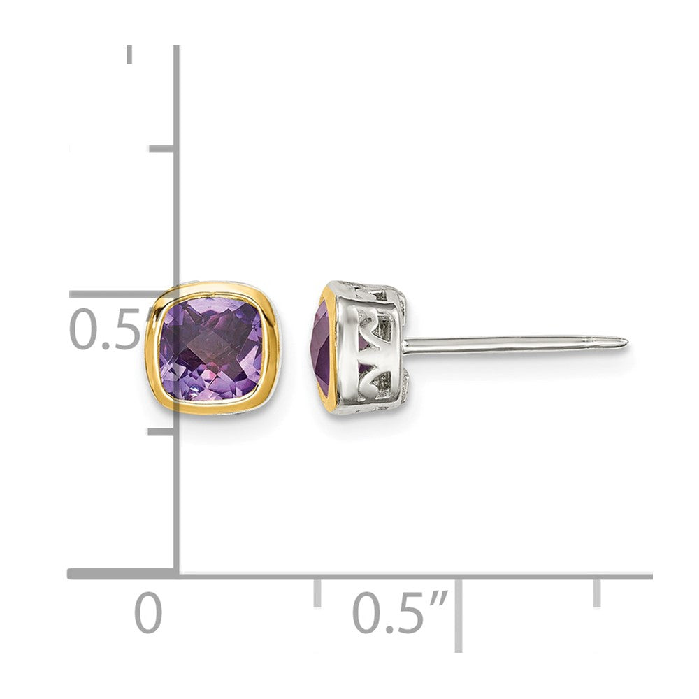 Sterling Silver Rhod-pltd w/14k Accent Amethyst Square Stud Earrings
