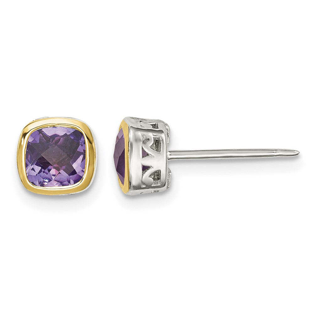Sterling Silver Rhod-pltd w/14k Accent Amethyst Square Stud Earrings