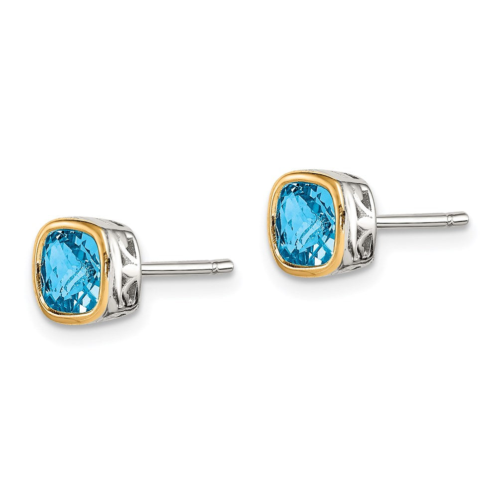 Sterling Silver RH-pltd w/14k Accent Lt Swiss Blue Topaz Sq.Stud Earrings