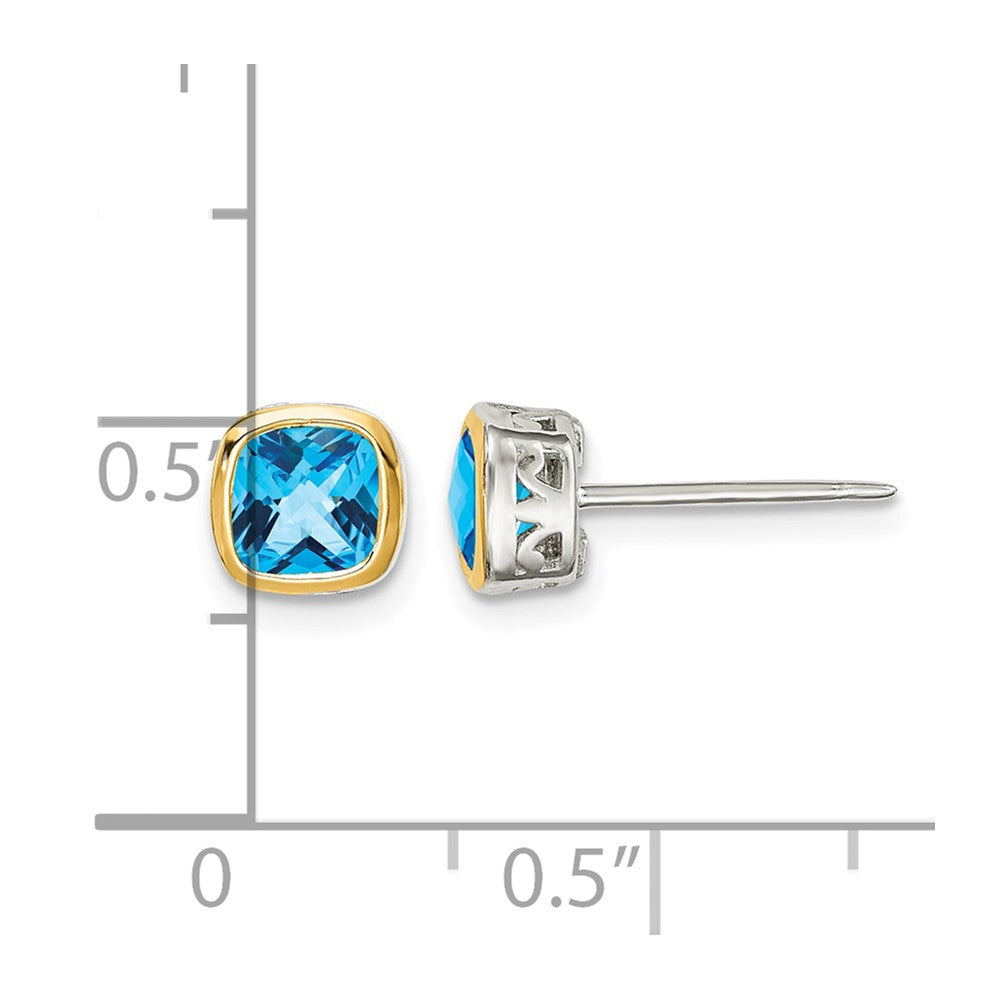 Sterling Silver RH-pltd w/14k Accent Lt Swiss Blue Topaz Sq.Stud Earrings