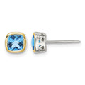 Sterling Silver RH-pltd w/14k Accent Lt Swiss Blue Topaz Sq.Stud Earrings