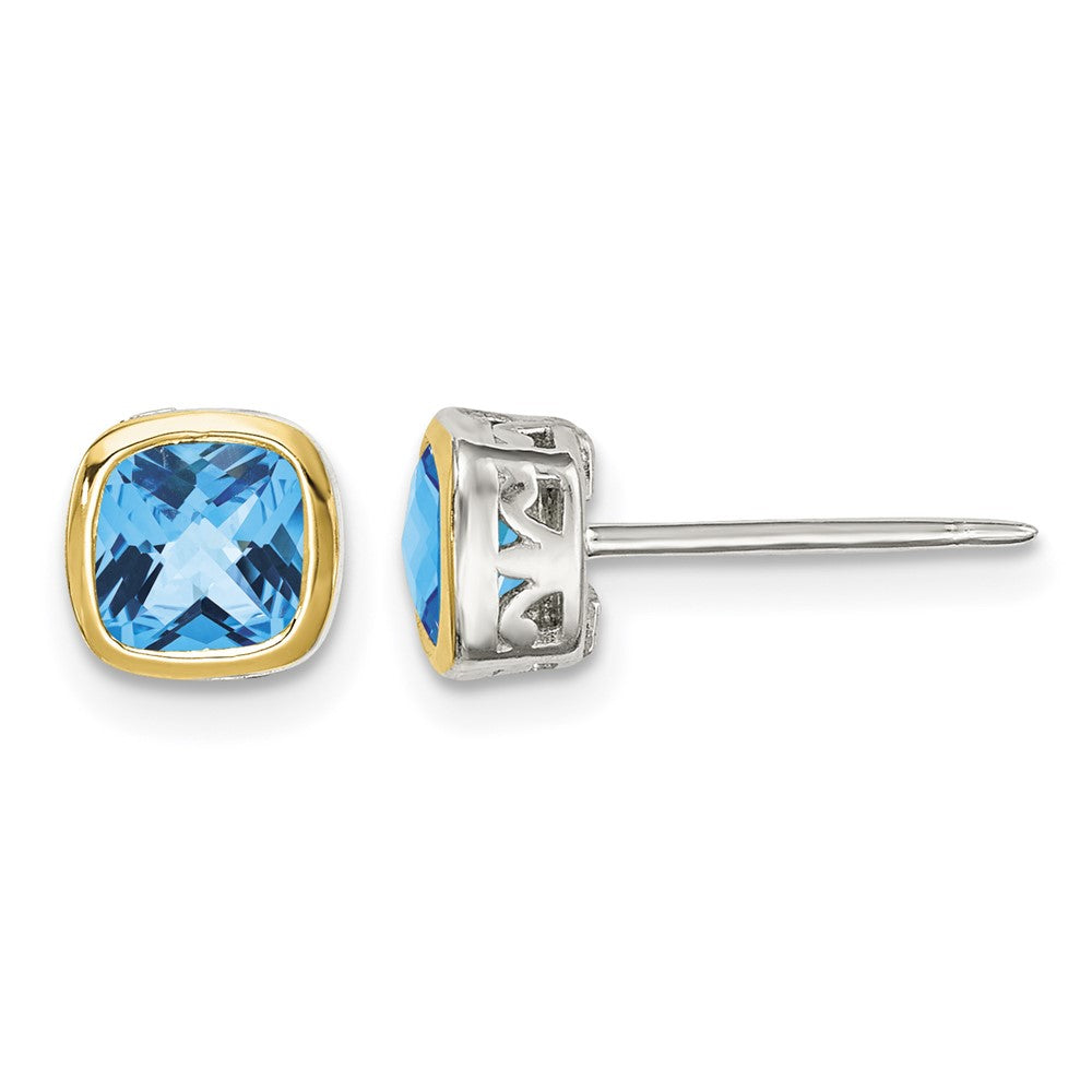 Sterling Silver RH-pltd w/14k Accent Lt Swiss Blue Topaz Sq.Stud Earrings